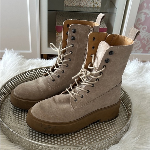 Simons Beige Lace-Up Combat Boots - Picture 2 of 6